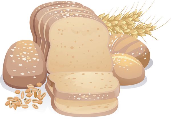 تصویر شامل یک عدد نان تازه پخته شده در کنار دانه گندم