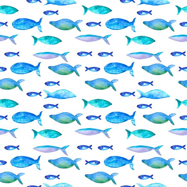 ماهی الگوی بدون درز آبرنگ تصویر کشیده شده می توانید برای کاغذ دیواری پوشش بسته بندی پارچه کارت چاپ استفاده کنید