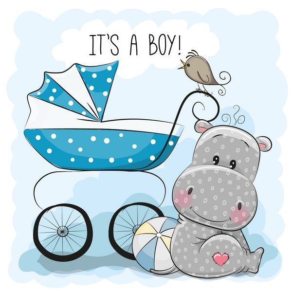 کارت تبریک پسری با کالسکه نوزاد و کله پاچه است