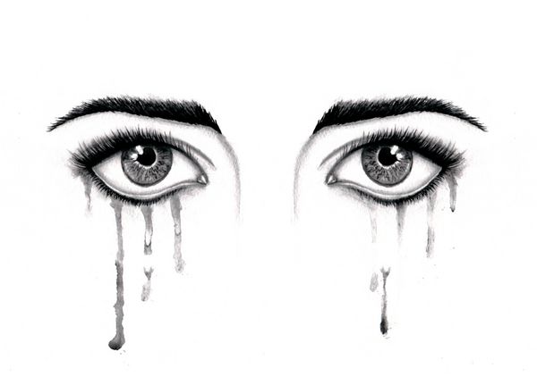 تصویر زیبا آبرنگ با چشمان گریان تصویر سیاه چشمهای آبکی زنان و زنان چشم هایی با ریمل مایع در پس زمینه جدا شده