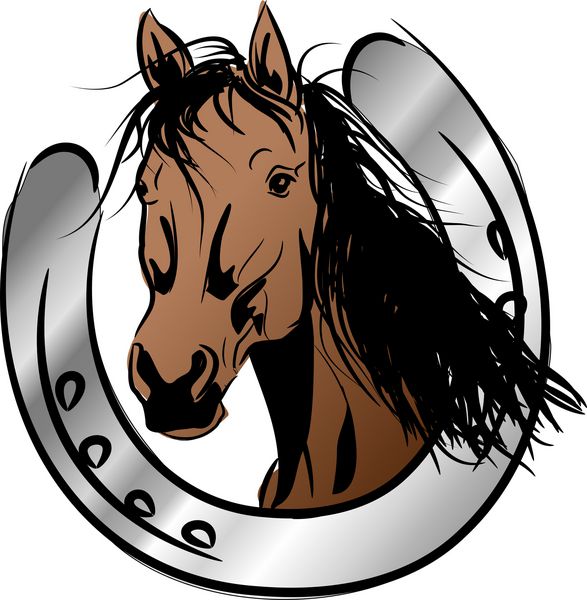 تصویر سر اسب قهوه ای در نعل اسب نقره