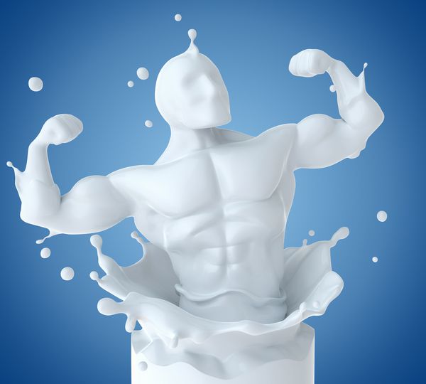 پاشیدن شیر به شکل بدن ورزشکار تصویر سه بعدی