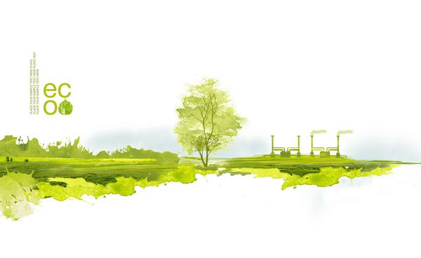 تصویربرداری از سیاره دوستدار محیط زیست کارخانه سبز و درخت در مزرعه کاشت از لکه های آبرنگ جدا شده بر روی زمینه سفید سبز بیاندیش مفهوم اکولوژی