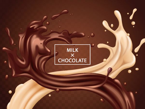 شیر و شکلات پیچ خورده دو سس شیرین در تصویر در 3D تصویر جدا شده در پس زمینه شفاف پیچیده شده در هوا