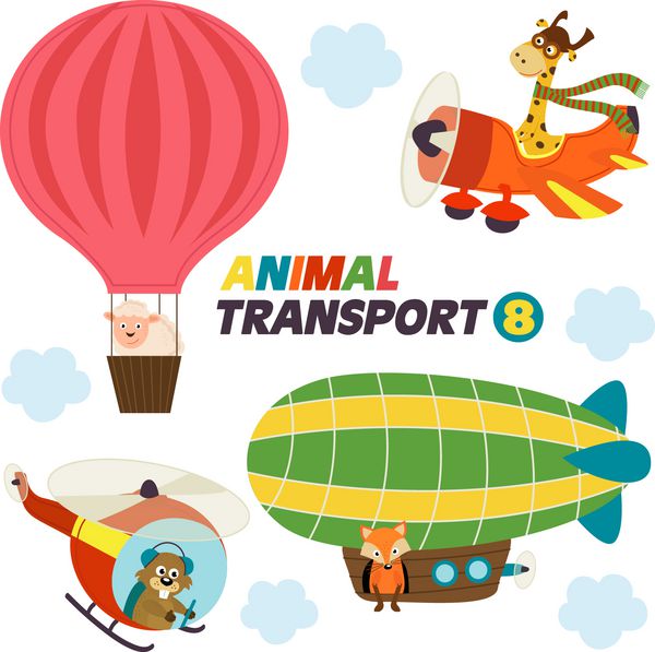مجموعه ای از حمل و نقل هوایی جدا شده با حیوانات- تصویر برداری eps