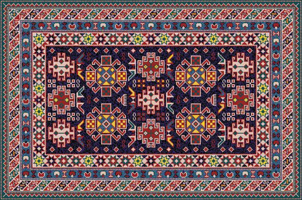 موزاییک شرقی رنگارنگ فرش شیروان با زینت هندسی سنتی الگوی قاب حاشیه فرش تصویر برداری 10 EPS