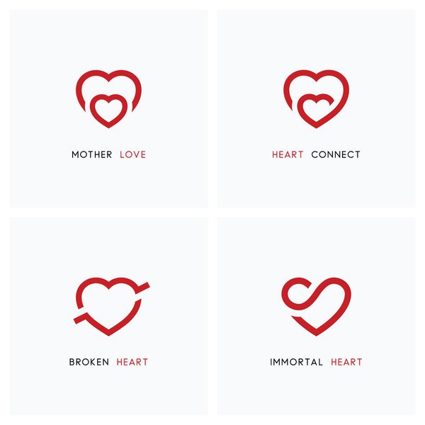 مجموعه آرم وکتور عشق قلب قرمز مادر و کودک نمادهای مراقبت از کودک نمادهای خانوادگی بارداری و روابط