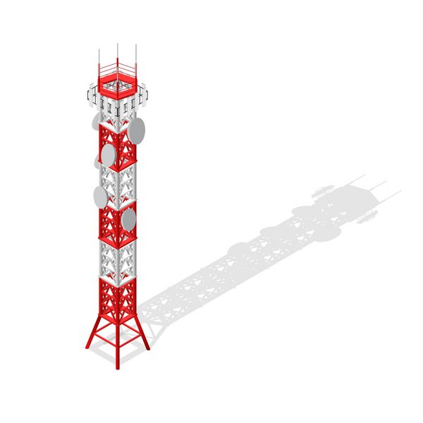پایه ارتباطات برج موبایل یا رادیو برای اتصالات بی سیم نمای ایزومتریک تصویر برداری
