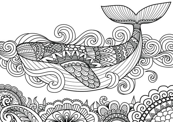 شنا نهنگ زیبا غول پیکر در اقیانوس بر روی مرجان های زیبا طراحی صفحه رنگ آمیزی کتاب طراحی تی شرت طراحی جلد بالش و سایر عناصر طراحی