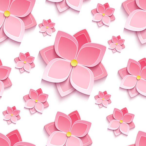 الگوی بدون درز پس زمینه مرسوم مد روز زیبا با ساکارورای گل 3D تزئینی درخت گیلاس ژاپنی برش کاغذ کاغذ دیواری شیک مدرن گل کارت تبریک تصویر برداری