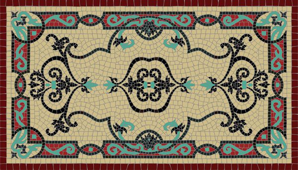 فرش موزائیک رنگارنگ سنتی الگوی قاب حاشیه فرش هر عنصر جدا و ویرایش می شود قالب موزاییک فرش تصویر برداری 10 EPS