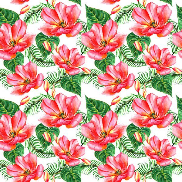 گرمسیری هاوایی درخت نخل را به سبک آبرنگ جدا شده می گذارد گل وحشی Aquarelle برای پس زمینه بافت الگوی بسته بندی قاب یا حاشیه
