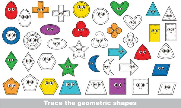 مجموعه اشکال و شکل های هندسی خنده دار زیبا بازی آموزشی نقطه به نقطه برای بچه ها هندسه اولیه برای کودکان پیش دبستانی