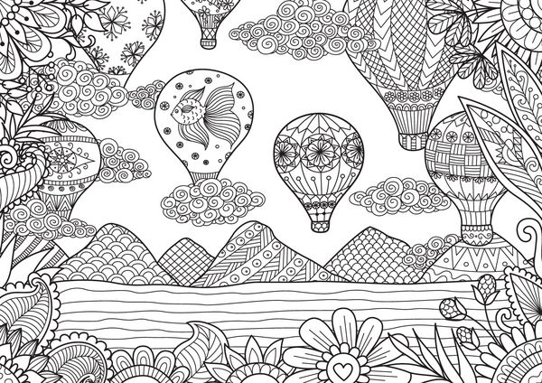 طراحی خط هنری بادکنک های هوا در فصل بهار و تابستان برای صفحه رنگ آمیزی و عنصر طراحی