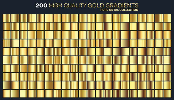 طلایی شیب طلایی الگوی قالب مجموعه ای از رنگ ها برای طراحی مجموعه ای از شیب های با کیفیت بالا بافت فلزی پس زمینه براق فلز خالص مناسب برای متن مدل سازی بنر روبان یا تزئینات