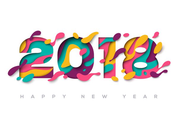 2018 کارت تبریک سال نو با شکل های برش کاغذ انتزاعی بر روی زمینه سفید تصویر برداری هنر حکاکی سه بعدی رنگارنگ