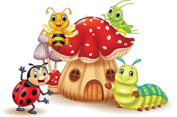 کارتون حشرات خنده دار با قارچ خانه