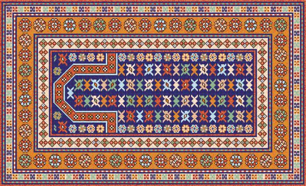فرش رنگی موزائیک شرقی با تزئینات هندسی سنتی و نقوش گل الگوی قاب حاشیه فرش تصویر برداری 10 EPS