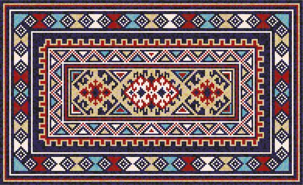 فرش شرقی موزاییک رنگارنگ با زینت هندسی سنتی قومی الگوی قاب حاشیه فرش تصویر برداری 10 EPS