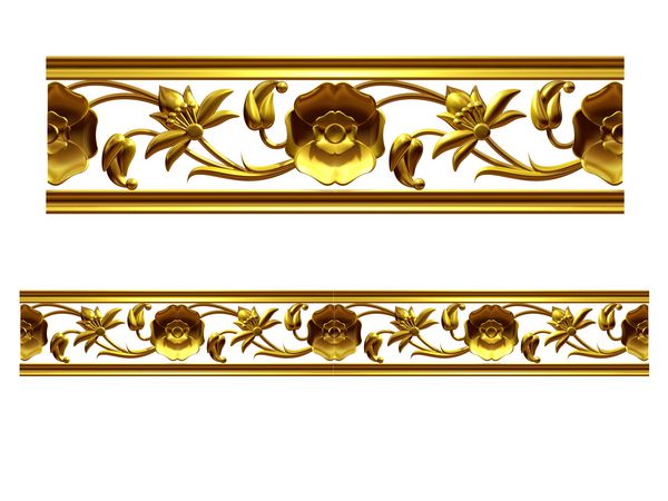 بخش طلایی تزئینی گل و مستقیم نسخه ی مستقیم برای یخ زدگی قاب یا حاشیه تصویر سه بعدی روی سفید جدا شده است