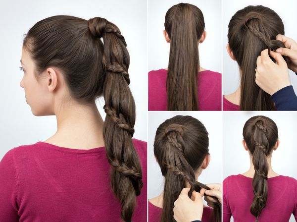 عکس آموزش گام به گام دم اسب ساده مدل مو با بند برای موهای بلند