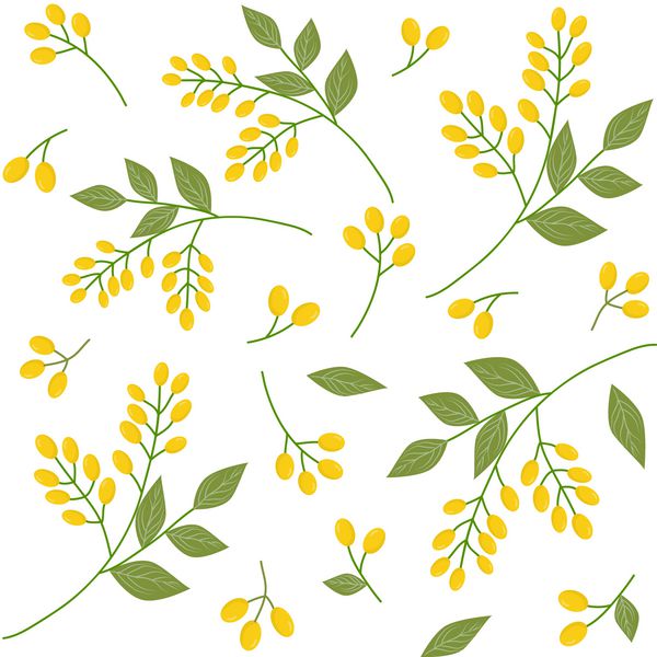 الگوی گیاه شناسی بدون درز شاخه های سبز زرد شاخه های سبز باعث می شود چاپ روی زمینه سفید پارچه ملیله کاغذ دیواری بسته بندی هدیه