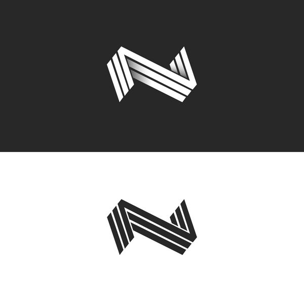 نماد نامه N NN سه علامت NNN خط هندسی شکل هندسی نشانگر سیاه و سفید hipster هویت 3D طراحی الگوریتم طراحی تایپوگرافی چشم انداز فرم سبک حداقل با سایه