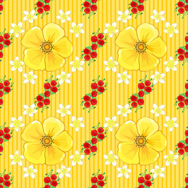 زمینه گل بهار پرنعمت بافت زیبا الگوی یکپارچه با گلهای کیهان زیبا در زمینه زرد