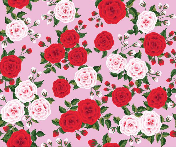 الگوی یکپارچه در گلهای قرمز زیبا از گل رز و شاخه های رنگ شده پس زمینه گل برای منسوجات کاغذ دیواری الگوی پر پوشش سطح چاپ بسته بندی هدیه دفترچه فروشی دکوپاژ