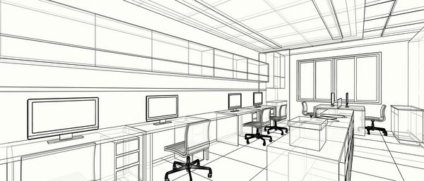 طراحی داخلی فضای اداری کوچک طرح قاب سه بعدی سیم چشم انداز