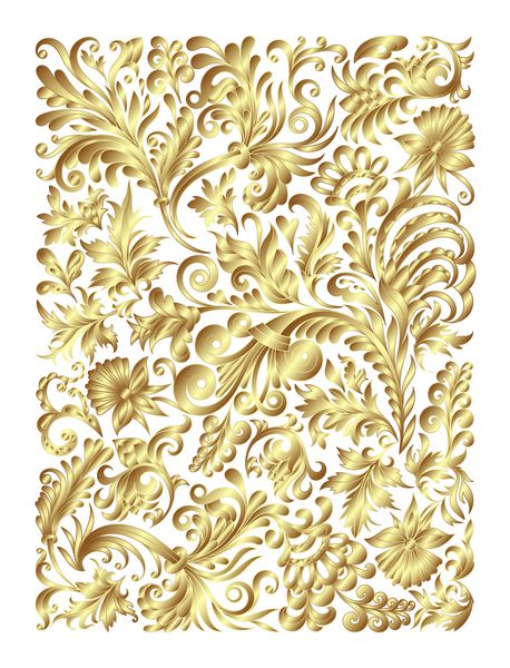 الگوی رسم دست گل فلزی طلایی دودل الگوی جلد طلا روی سفید