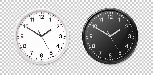 مجموعه آیکون ساعت دفتر سفید و سیاه دیوار طراحی قالب closeup در وکتور ایجاد مارک تجاری و تبلیغ جدا شده در پس زمینه شفاف