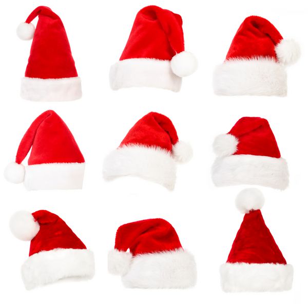 ست کلاه سانتا با زمینه سفید مجزا شده است