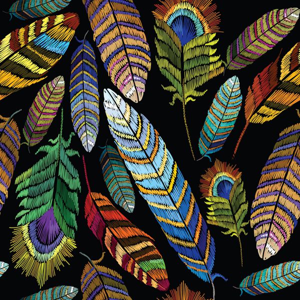 الگوی بدون درز گلدوزی پرهای گلدوزی پرهای طاووس طوسی زیبا و زیبا الگوی مد طراحی شده برای لباس منسوجات طراحی تی شرت