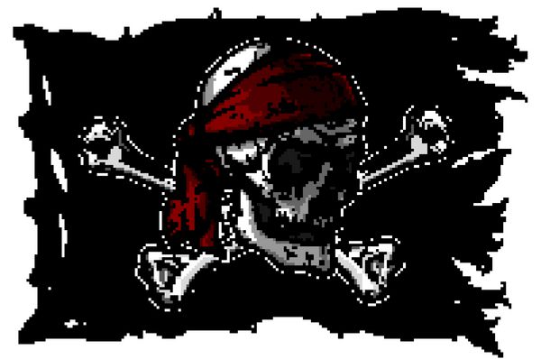 پرچم دزد دریایی سیاه و سفید با جمجمه و استخوان
