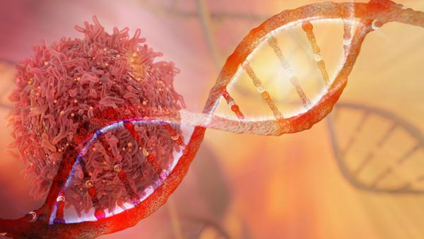 مفهوم تحقیقات DNA رشته و سرطان سرطان سلول رندر سه بعدی