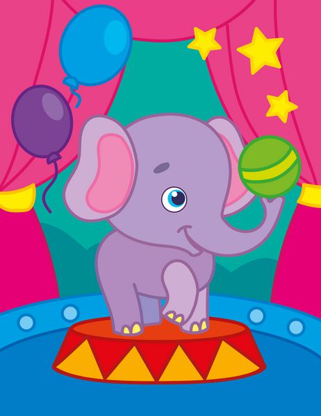 تصویر برداری فیل با یک توپ در عرصه سیرک