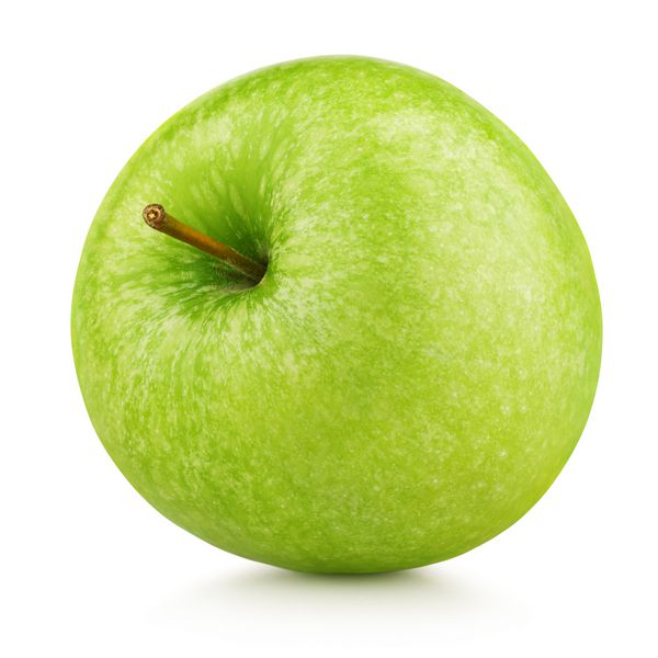 میوه رسیده سیب سبز رسیده و جدا شده بر روی زمینه سفید با مسیر قطع