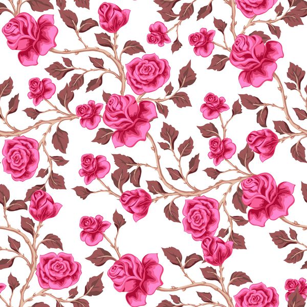 الگوی بدون درز گل با گل رز صورتی تصویر برداری برای منسوجات چاپ کاغذ دیواری بسته بندی