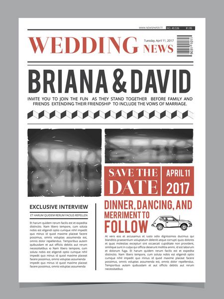 دعوت عروسی در صفحه اول روزنامه الگوی طرح
