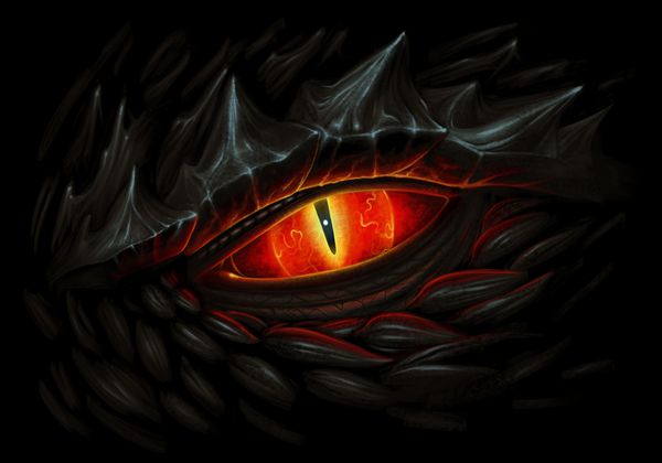 چشم قرمز درخشان اژدها سیاه نقاشی دیجیتال