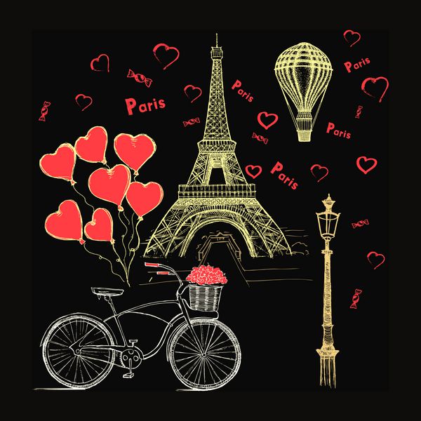 مجموعه ای از آیکون های فرانسوی دستی تصویر طرح پاریس