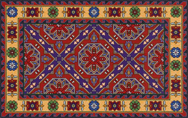 فرش رنگی موزائیک شرقی با زینت هندسی سنتی الگوی قاب حاشیه فرش تصویر برداری 10 EPS