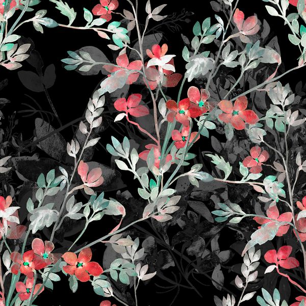 تصویر رنگی گلهای وحشی روی الگوی بدون درز پس زمینه آبرنگ
