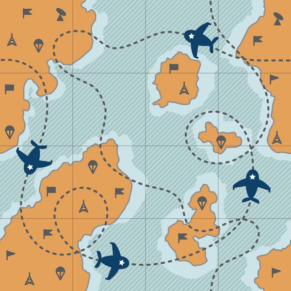 الگویی با نقشه و مسیر دارای نقطه هواپیما و علائم نظامی الگوی پرنعمت با نقشه و چتر نجات برج پرچم آنتن مورد