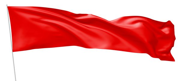پرچم قرمز بلند در پرچم پرچم در پرواز و موج زدن در باد جدا شده بر روی تصویر سفید 3D