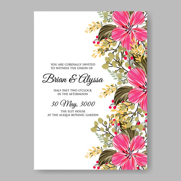 قالب گل عروسی برای کارت دعوت با تاج گل زیبا از گلهای صورتی گل شقایق