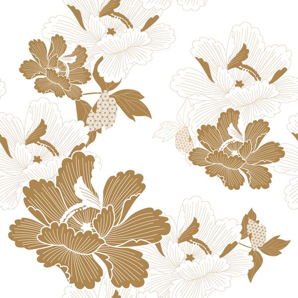 وکتور بدون درز الگوی ژاپنی در پس زمینه گل گرافیکی سنتی برای پس زمینه قالب طراحی صفحه جلد پارچه پارچه