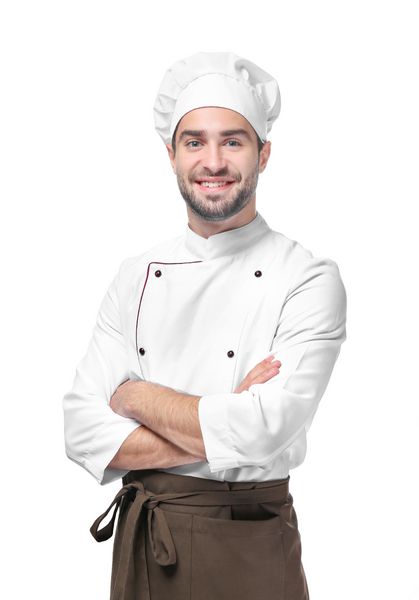 سرآشپز نر جوان جدا شده روی سفید