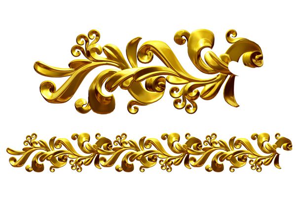 بخش طلایی تزئینی amp quot ؛ رشد amp quot ؛ نسخه مستقیم برای یخ زدایی قاب یا حاشیه تصویر سه بعدی جدا شده روی رنگ سفید